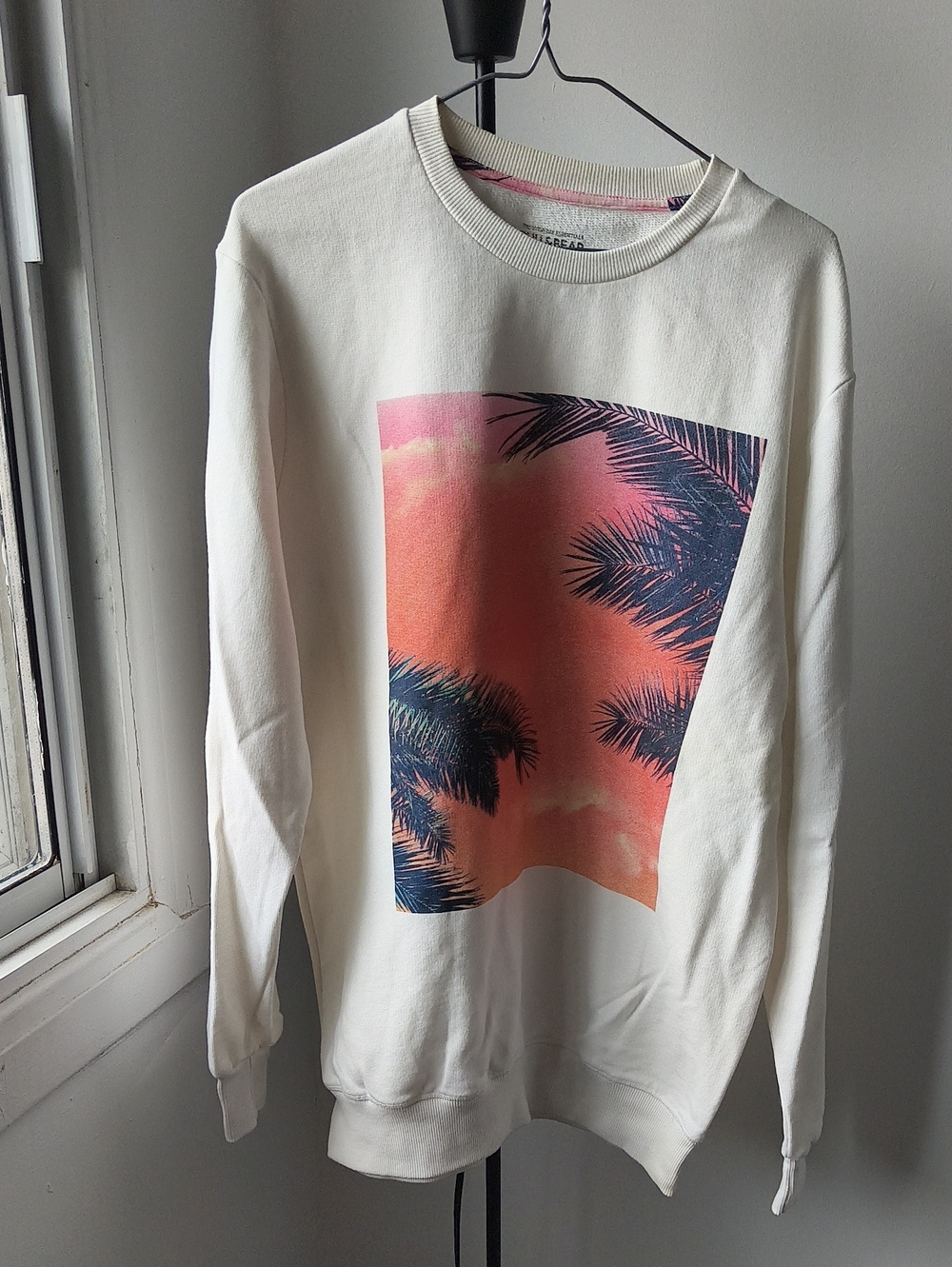 Pull&Bear Cream Sweatshirt with Pink Trim
